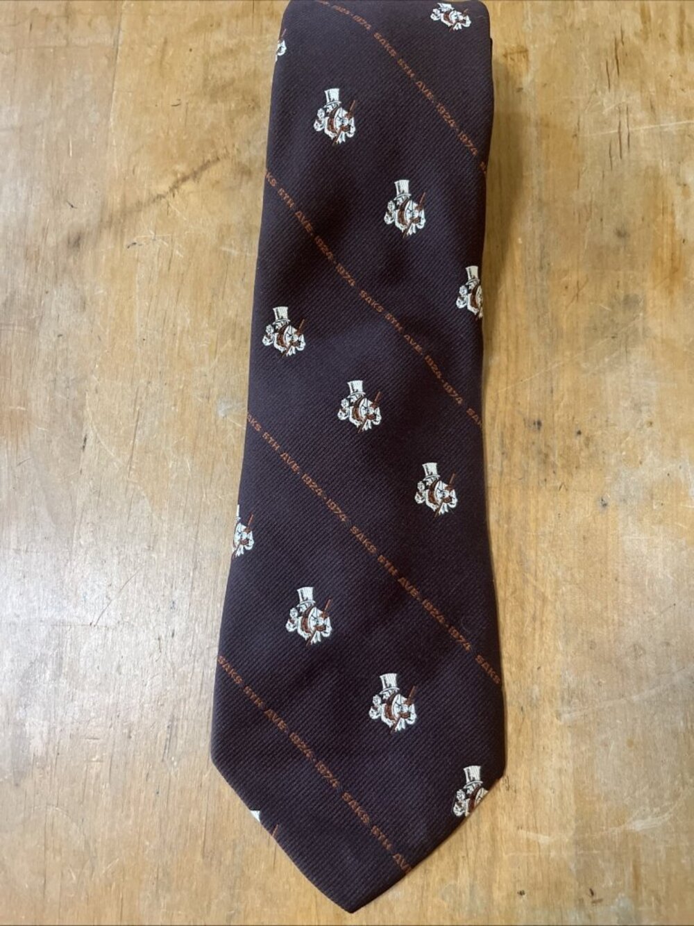 Vintage Saks 5th Ave 59th Anniversary brown Neck Tie 1924-1974